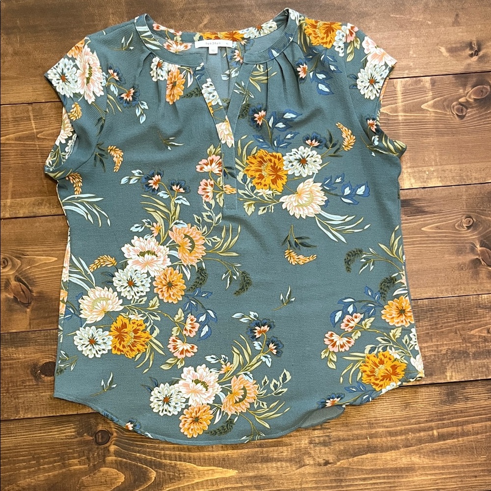 Fun 2 Fun Teal Floral Blouse